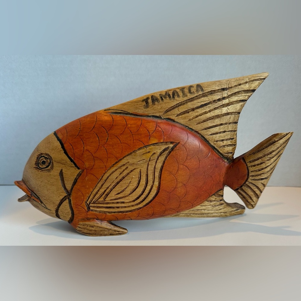 Handcrafted Wooden Fish Decor - Orange and Brown